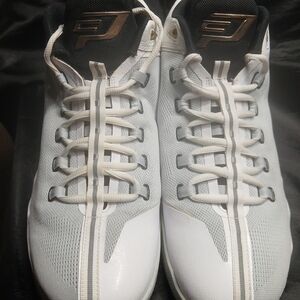 Jordan White and Black Sneakers with Gold Logo Accents